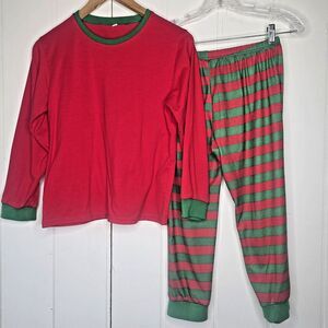 Novelty Girls Christmas Pajamas 2pc Pants Set Red/Green Holiday‎ Stripe 12-13yr